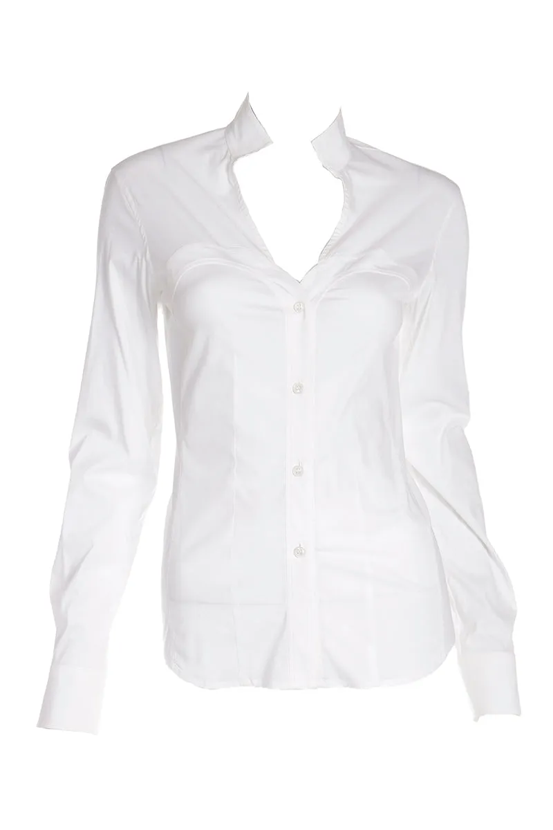 2004 Yves Saint Laurent by Tom Ford White Blouse w/ Faux Corset Detail