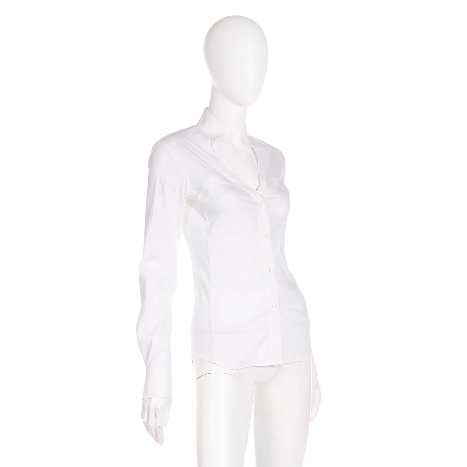 2004 Yves Saint Laurent by Tom Ford White Blouse w/ Faux Corset Detail