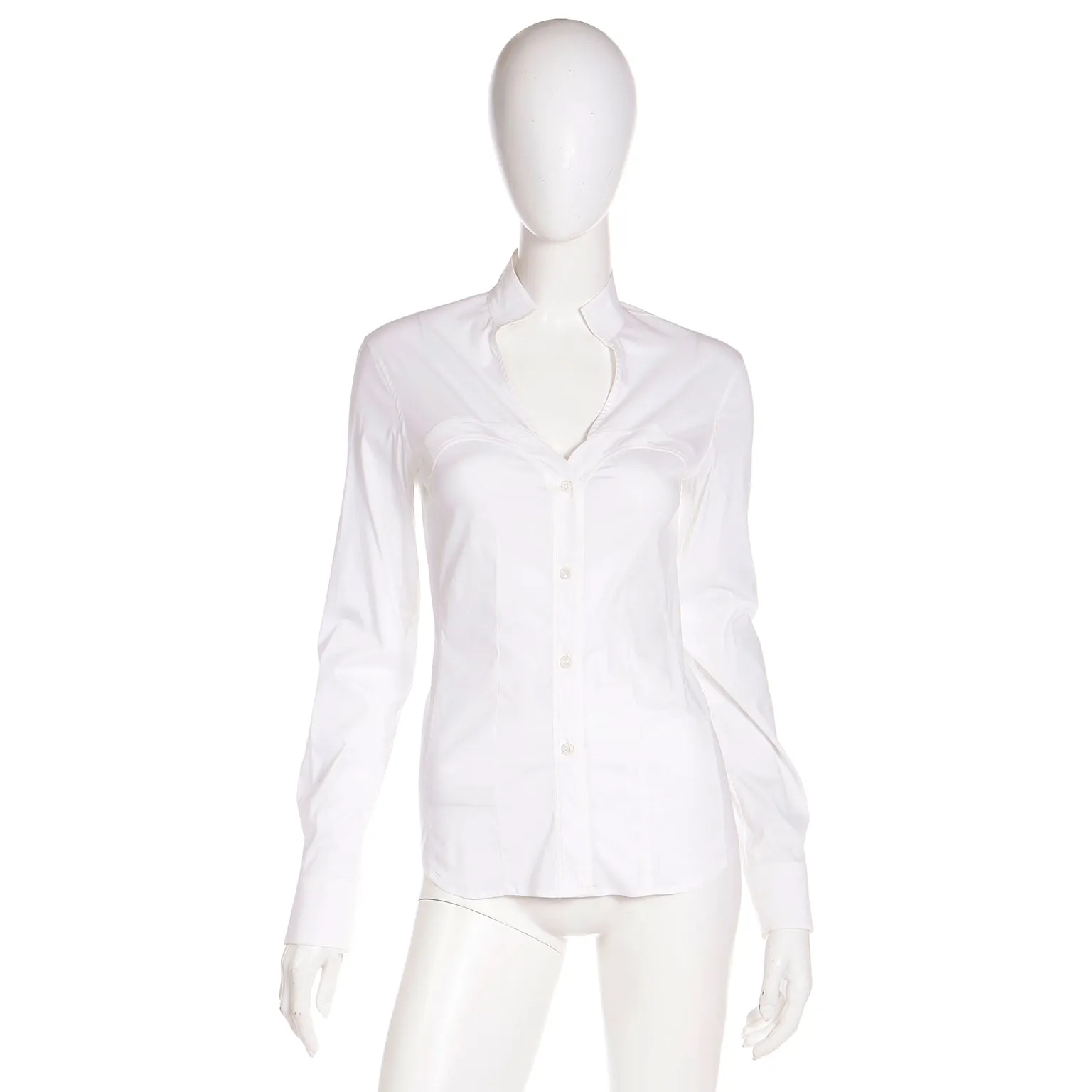 2004 Yves Saint Laurent by Tom Ford White Blouse w/ Faux Corset Detail