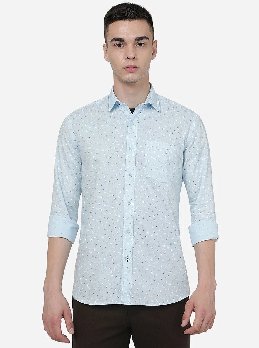 Air Blue Printed Slim Fit Semi Casual Shirt | JadeBlue