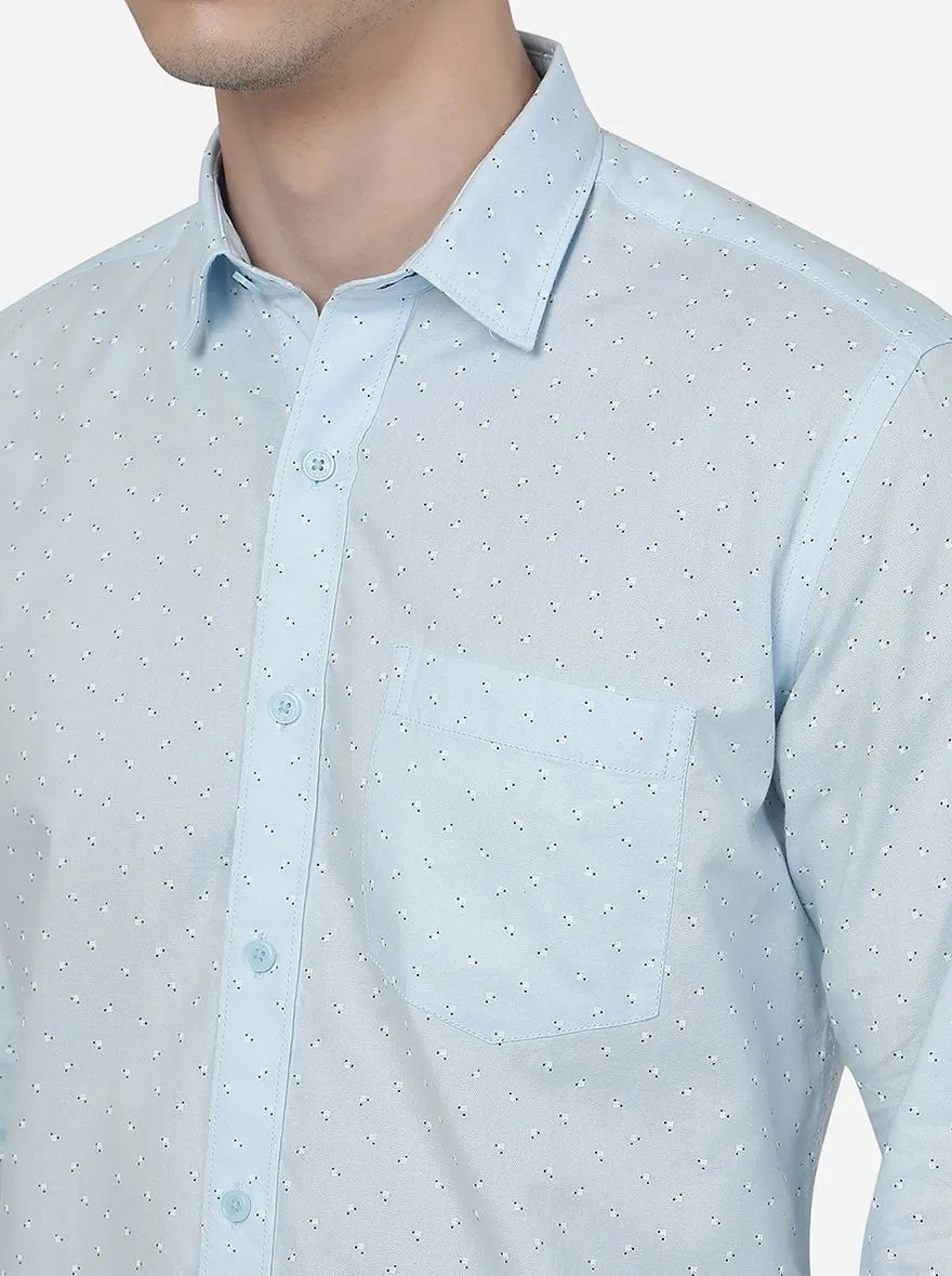 Air Blue Printed Slim Fit Semi Casual Shirt | JadeBlue