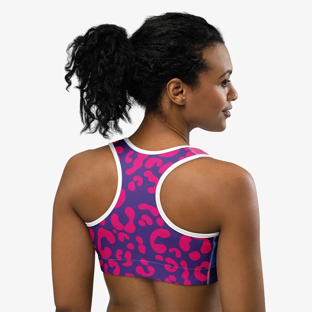 Animal Printed Sports Bra "Wild Patchwork" Blues/Purple/Magenta