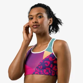 Animal Printed Sports Bra "Wild Patchwork" Blues/Purple/Magenta