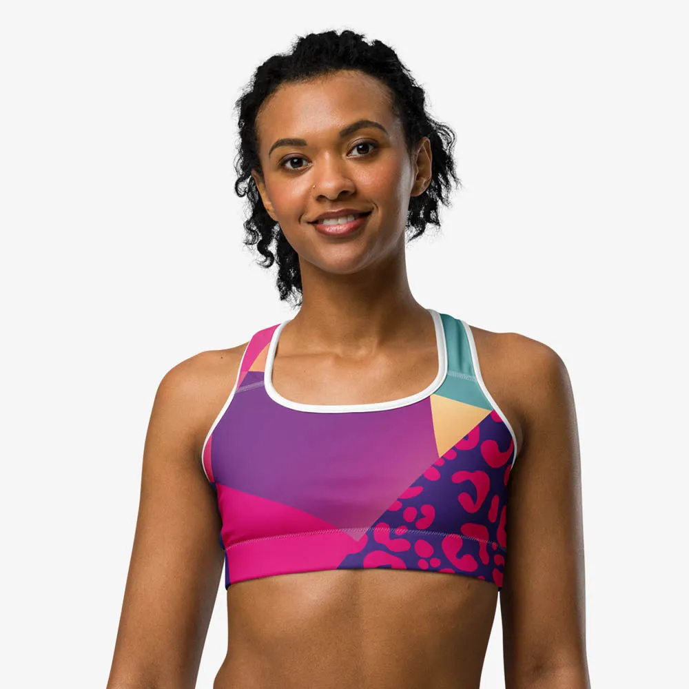 Animal Printed Sports Bra "Wild Patchwork" Blues/Purple/Magenta