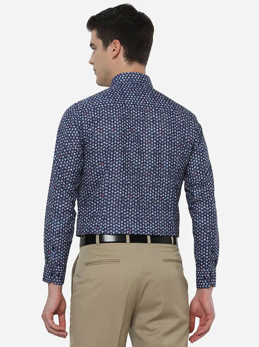 Ash Blue Printed Slim Fit Party Wear Shirt | Greenfibre