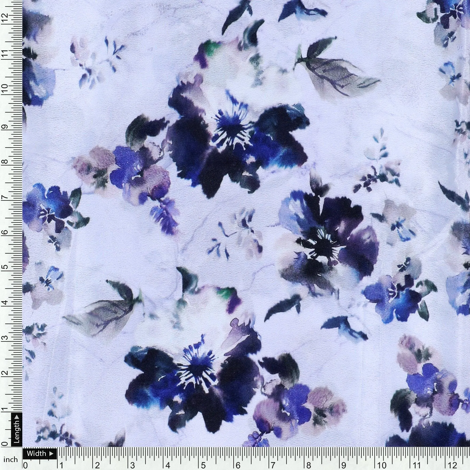 Beautiful Pansy Blue Flower Digital Printed Fabric - Crepe