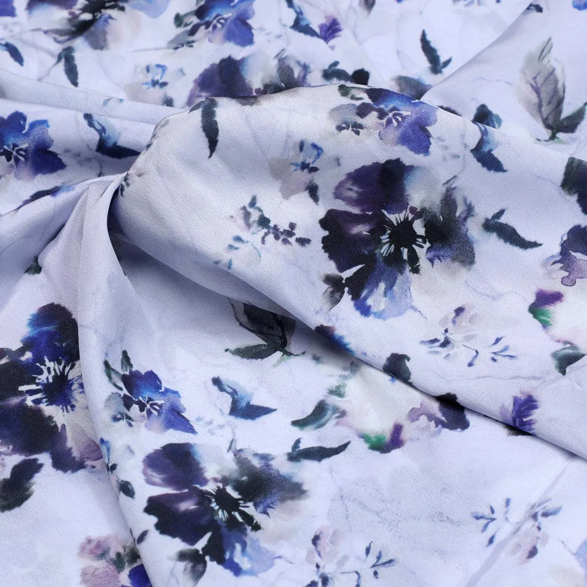 Beautiful Pansy Blue Flower Digital Printed Fabric - Crepe