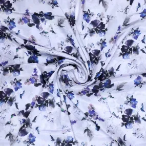 Beautiful Pansy Blue Flower Digital Printed Fabric - Crepe