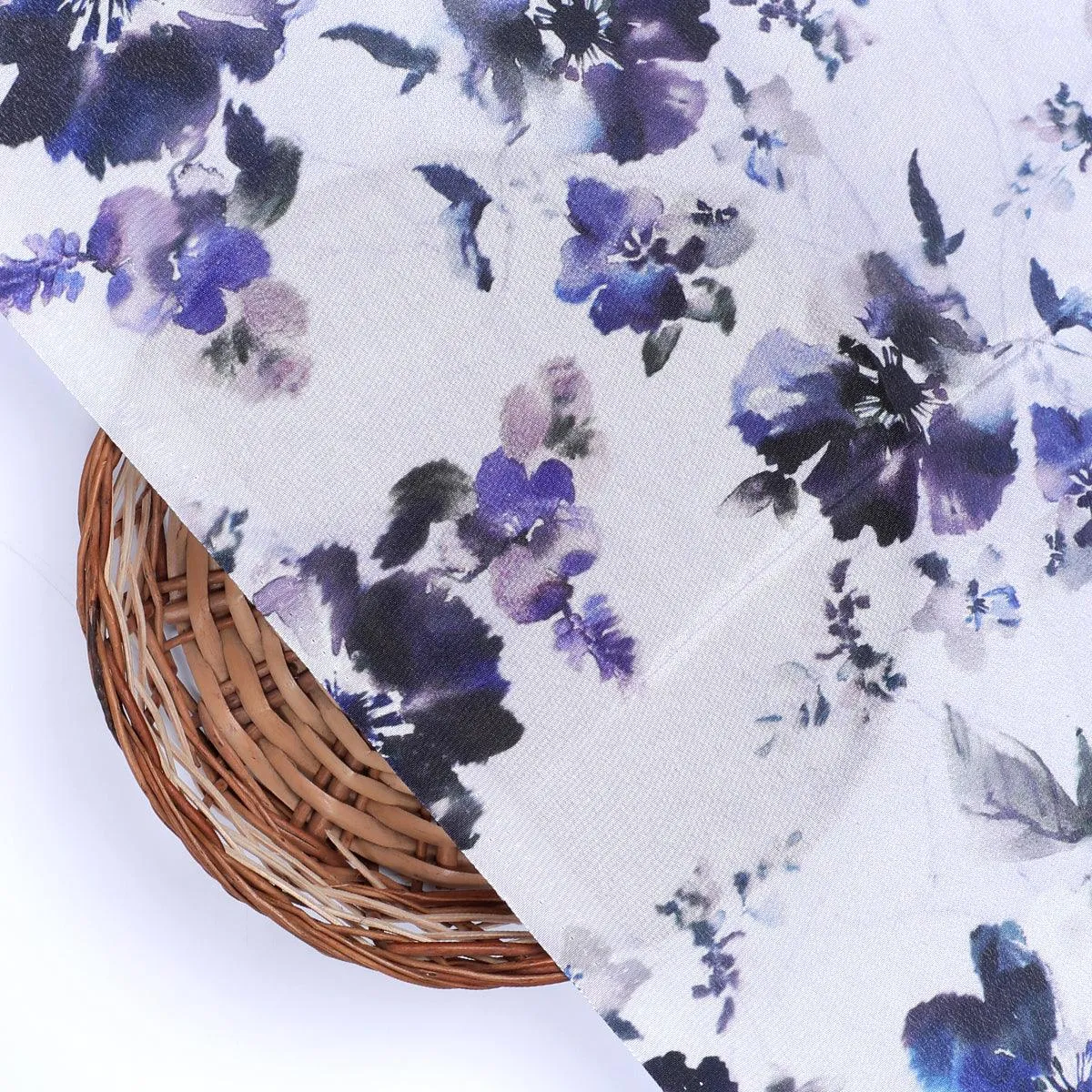 Beautiful Pansy Blue Flower Digital Printed Fabric - Crepe