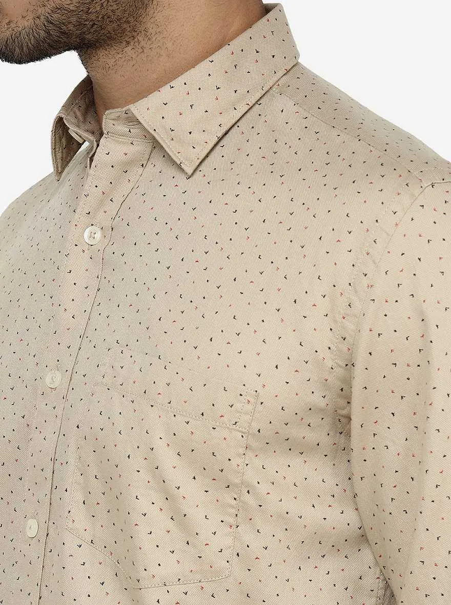 Beige Printed Slim Fit Semi Casual Shirt | JadeBlue