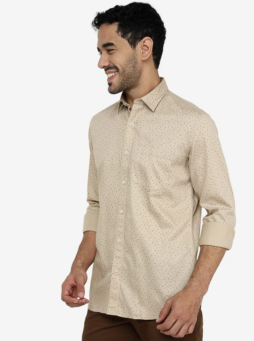 Beige Printed Slim Fit Semi Casual Shirt | JadeBlue