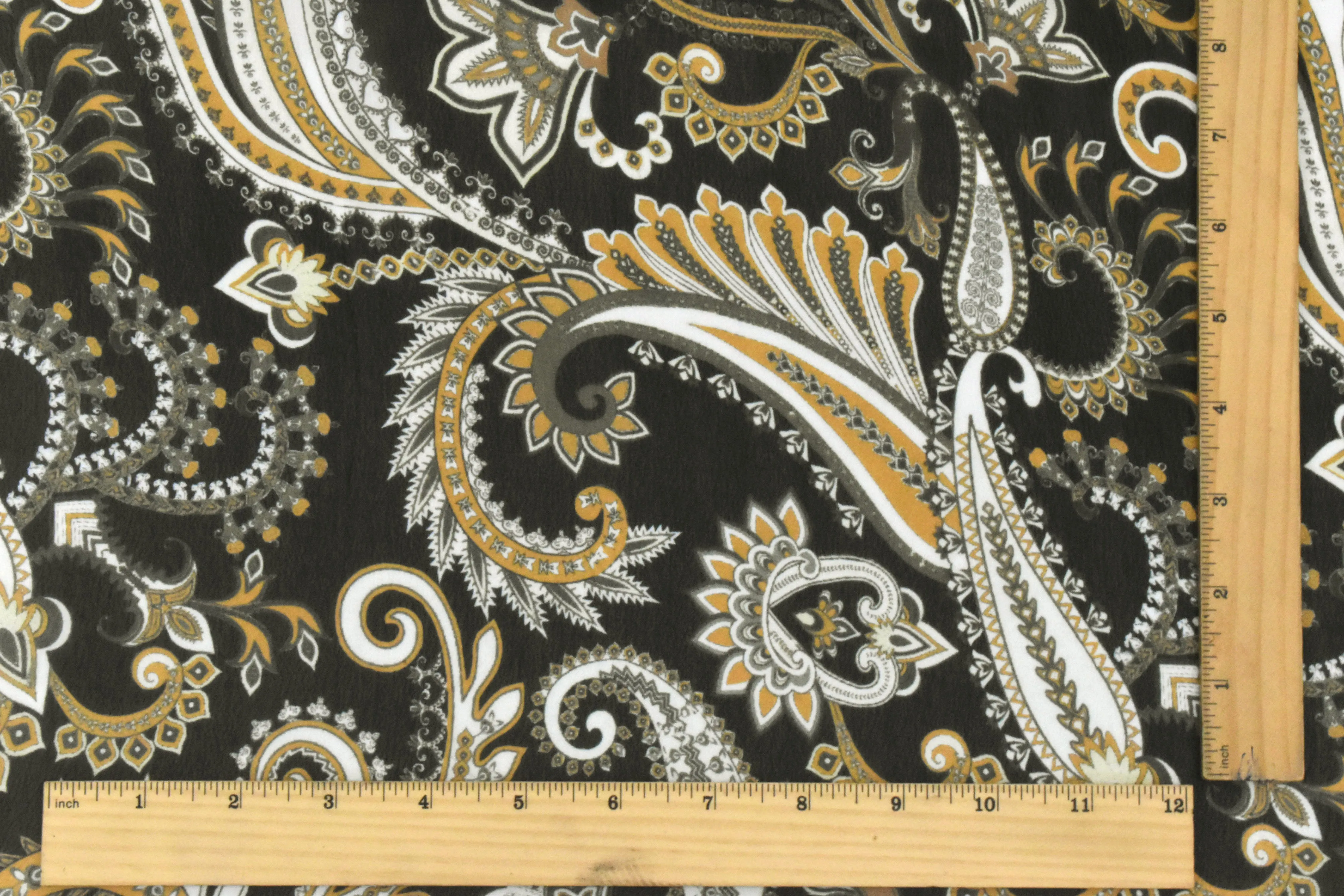 Black-Dijon-Multi Famous Designer Paisley Vine Printed Rayon Chiffon Fabric