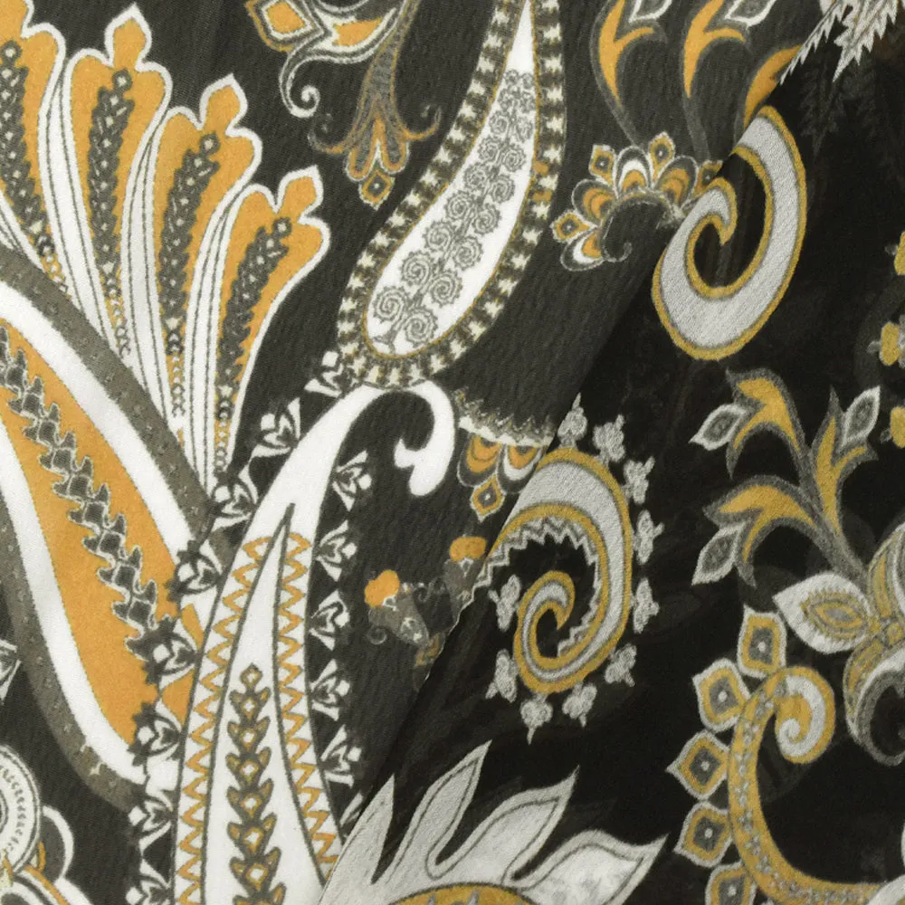 Black-Dijon-Multi Famous Designer Paisley Vine Printed Rayon Chiffon Fabric