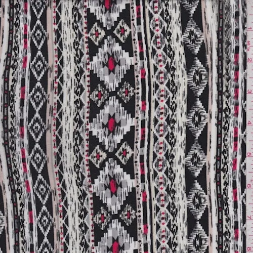 Black/Grey Southwest Stripe Rayon Challis Fabric