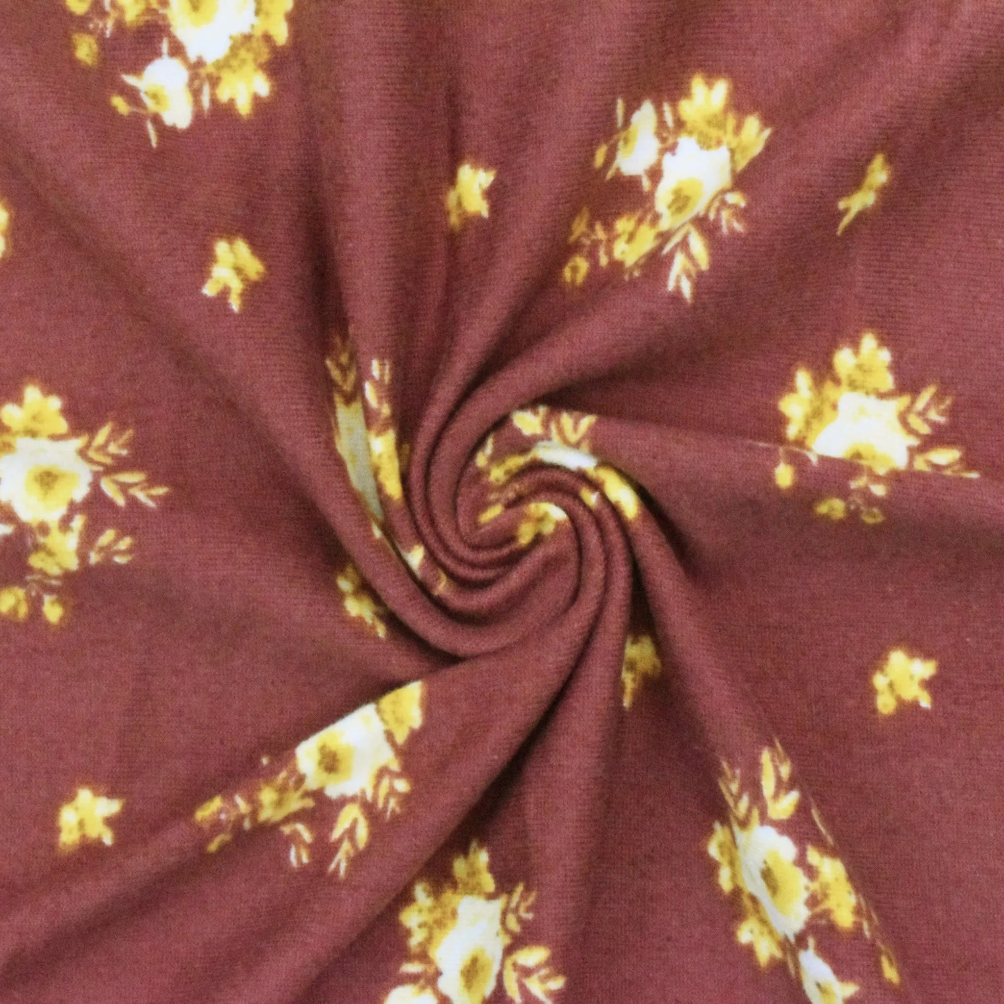 Brick Red-Multi Floral Printed Stretch Double Brushed Jersey Knit Fabric