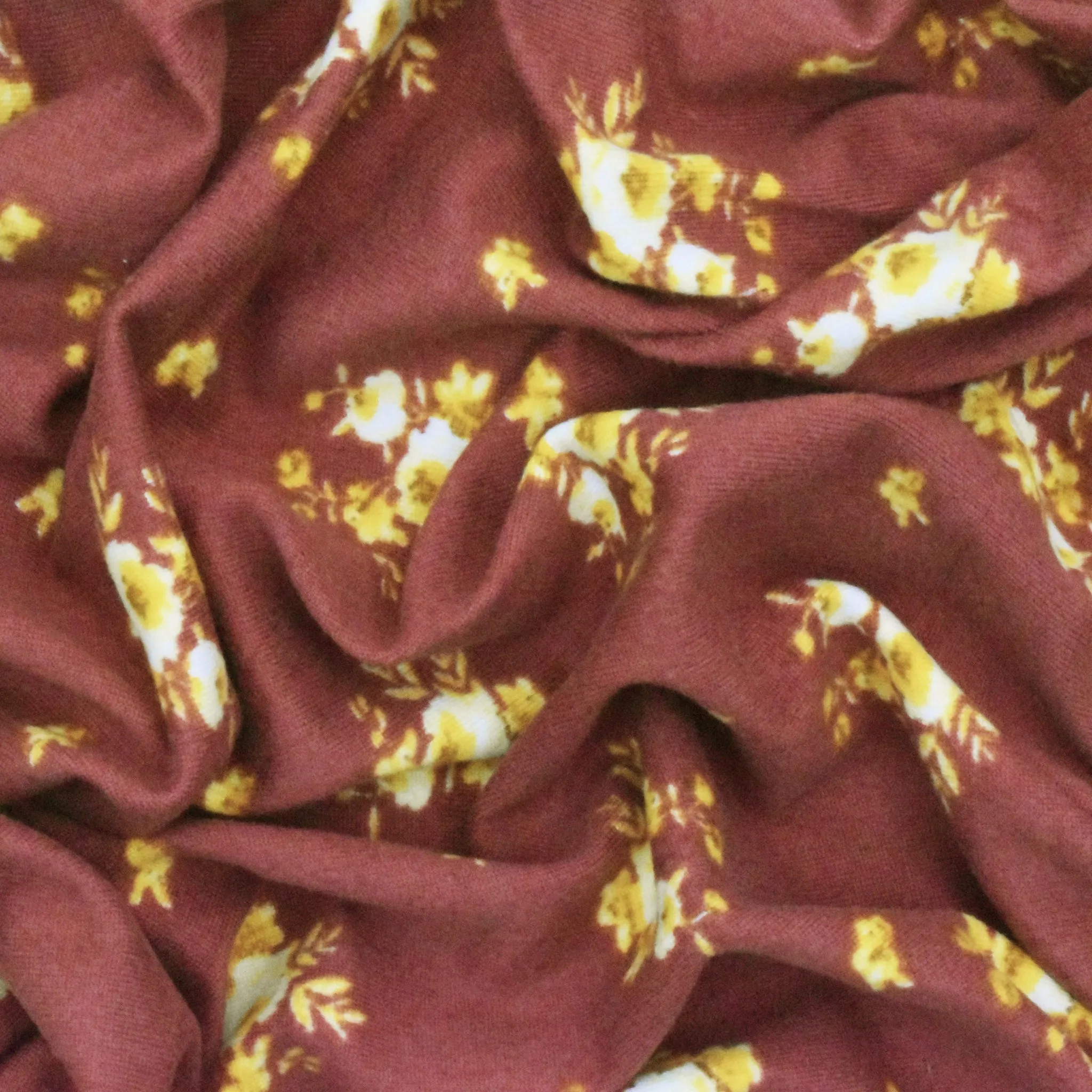 Brick Red-Multi Floral Printed Stretch Double Brushed Jersey Knit Fabric