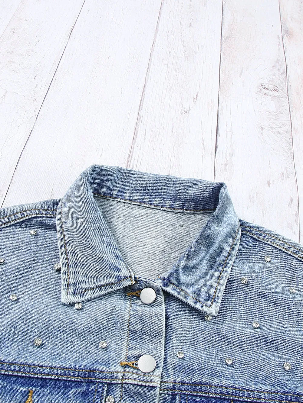 Button-Down Denim Jacket with Rhinestones