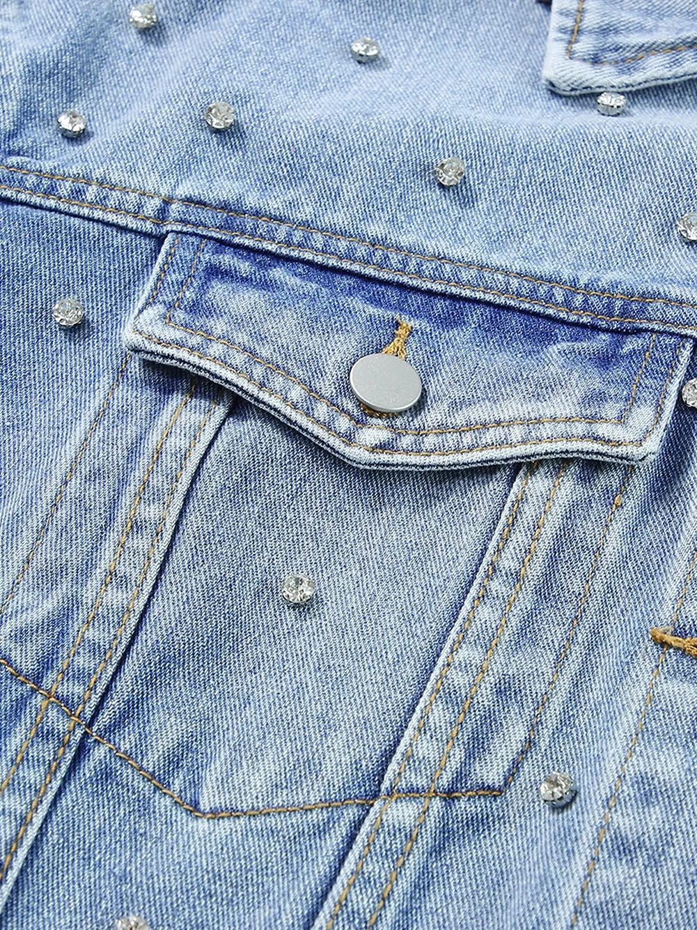 Button-Down Denim Jacket with Rhinestones