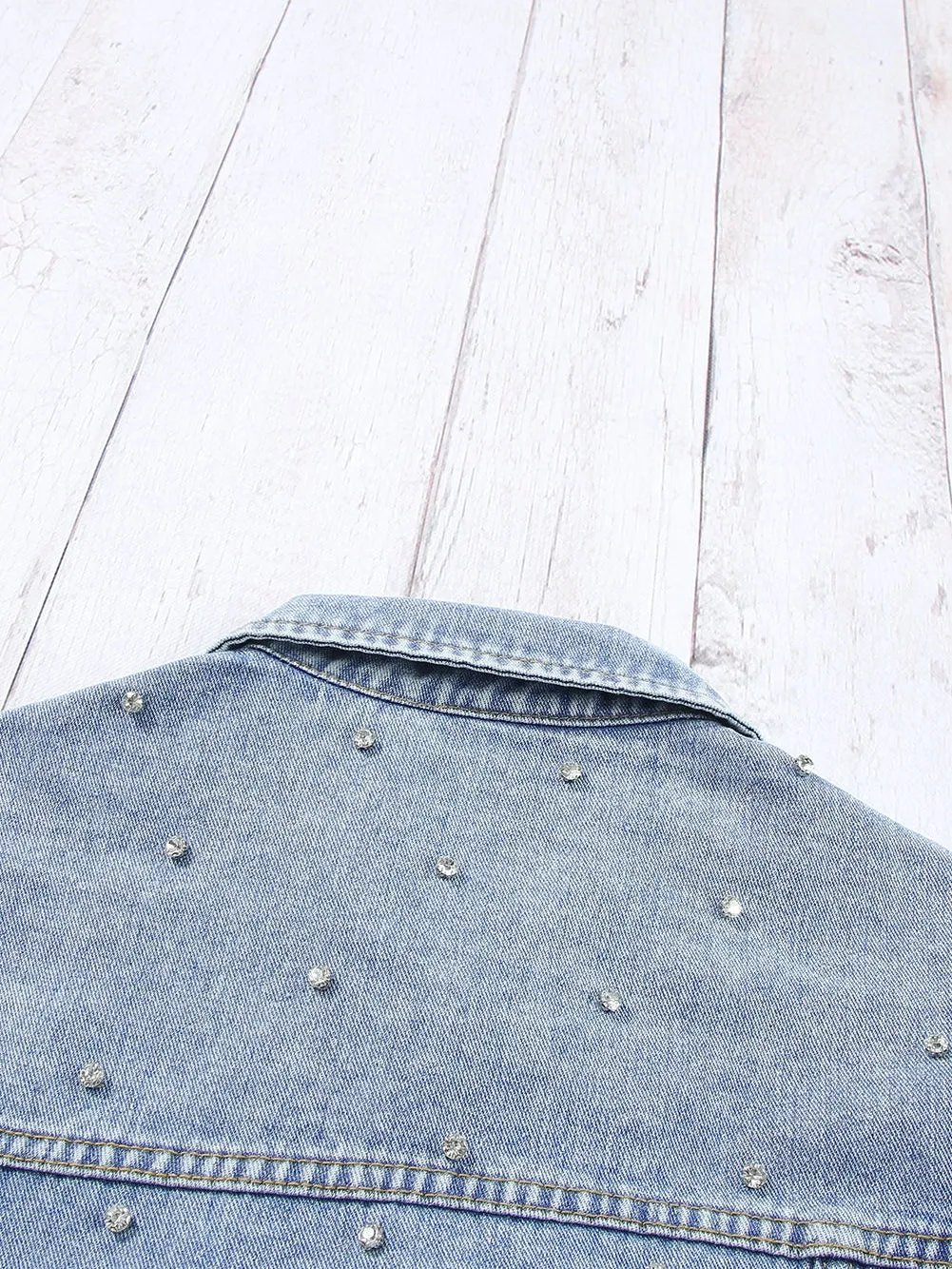 Button-Down Denim Jacket with Rhinestones