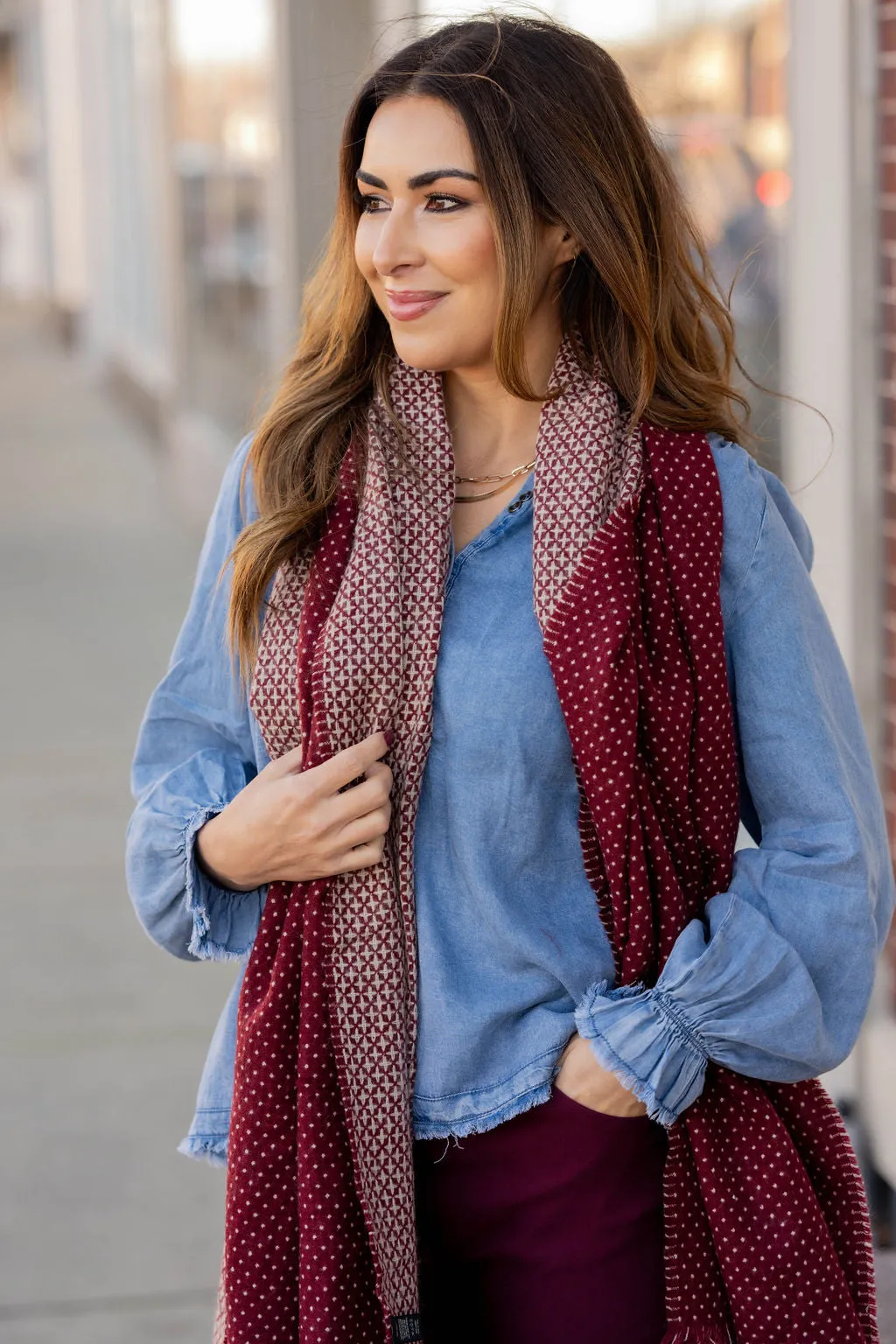 Cinched Sleeve Denim Blouse