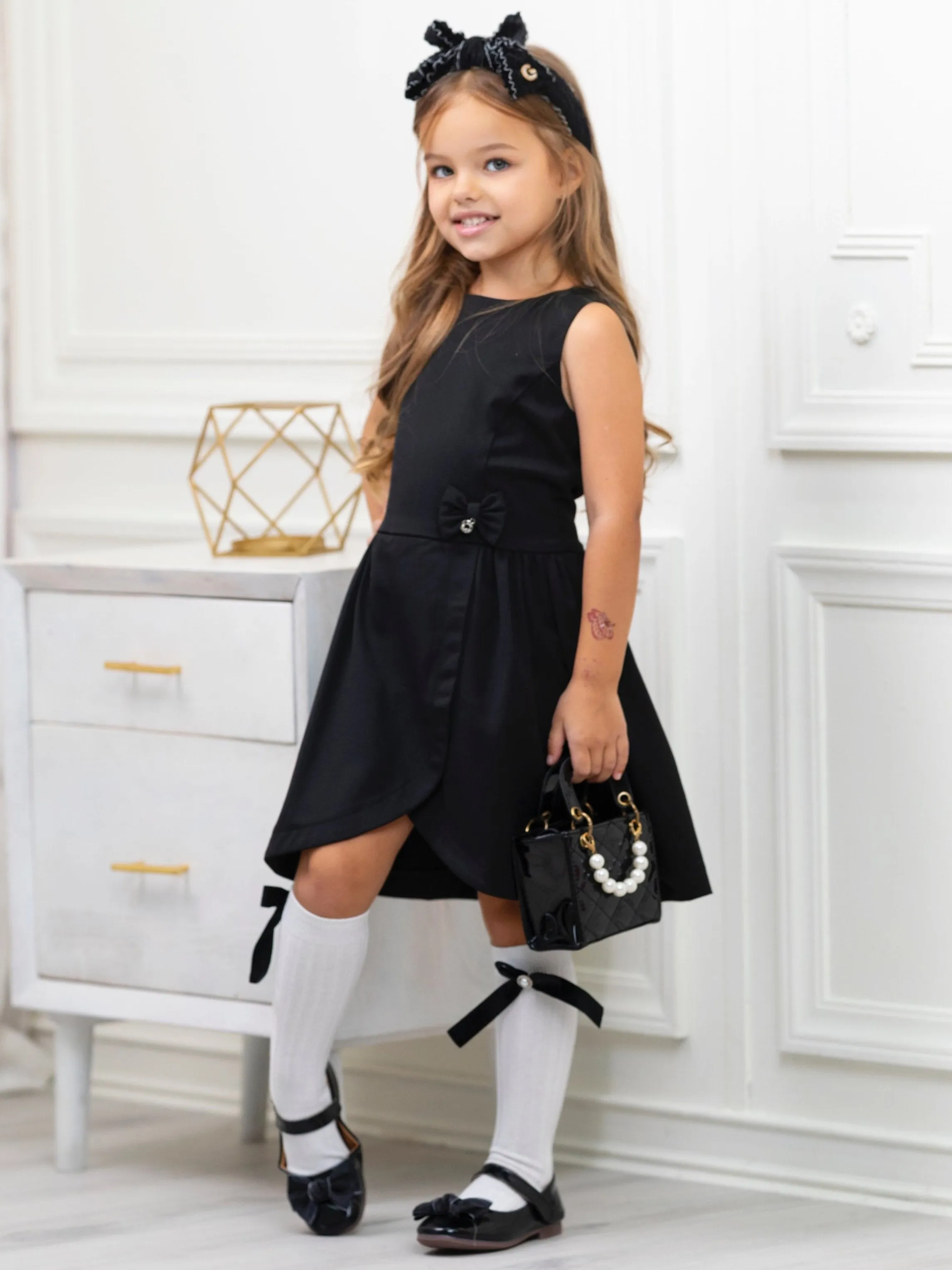 Classic Black Bow Accent A-Line Dress by Kids Couture