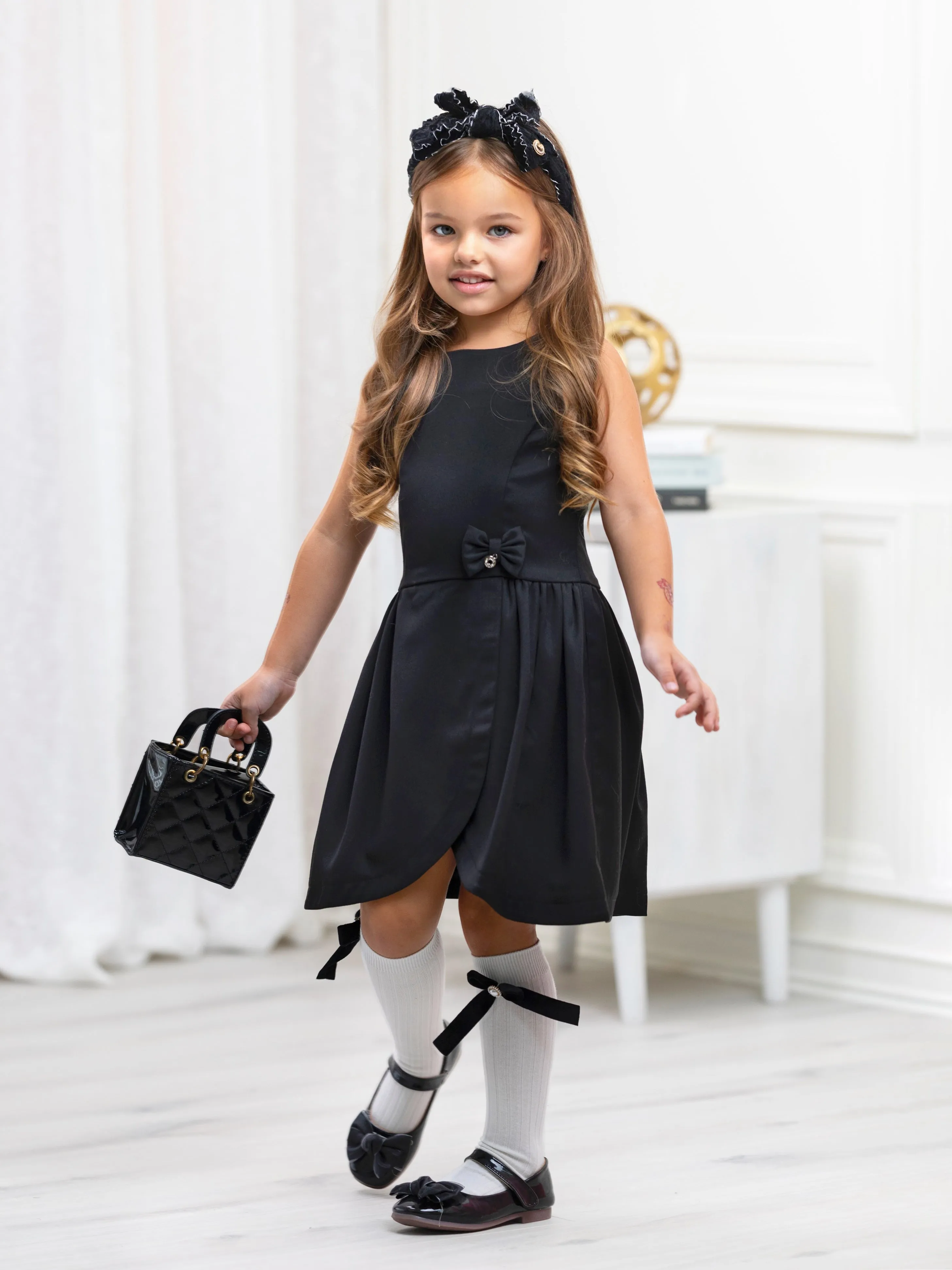 Classic Black Bow Accent A-Line Dress by Kids Couture