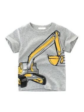 Cool Excavator Print Cotton Tee T-shirt Short-sleeve Top