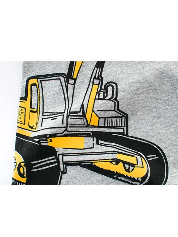 Cool Excavator Print Cotton Tee T-shirt Short-sleeve Top