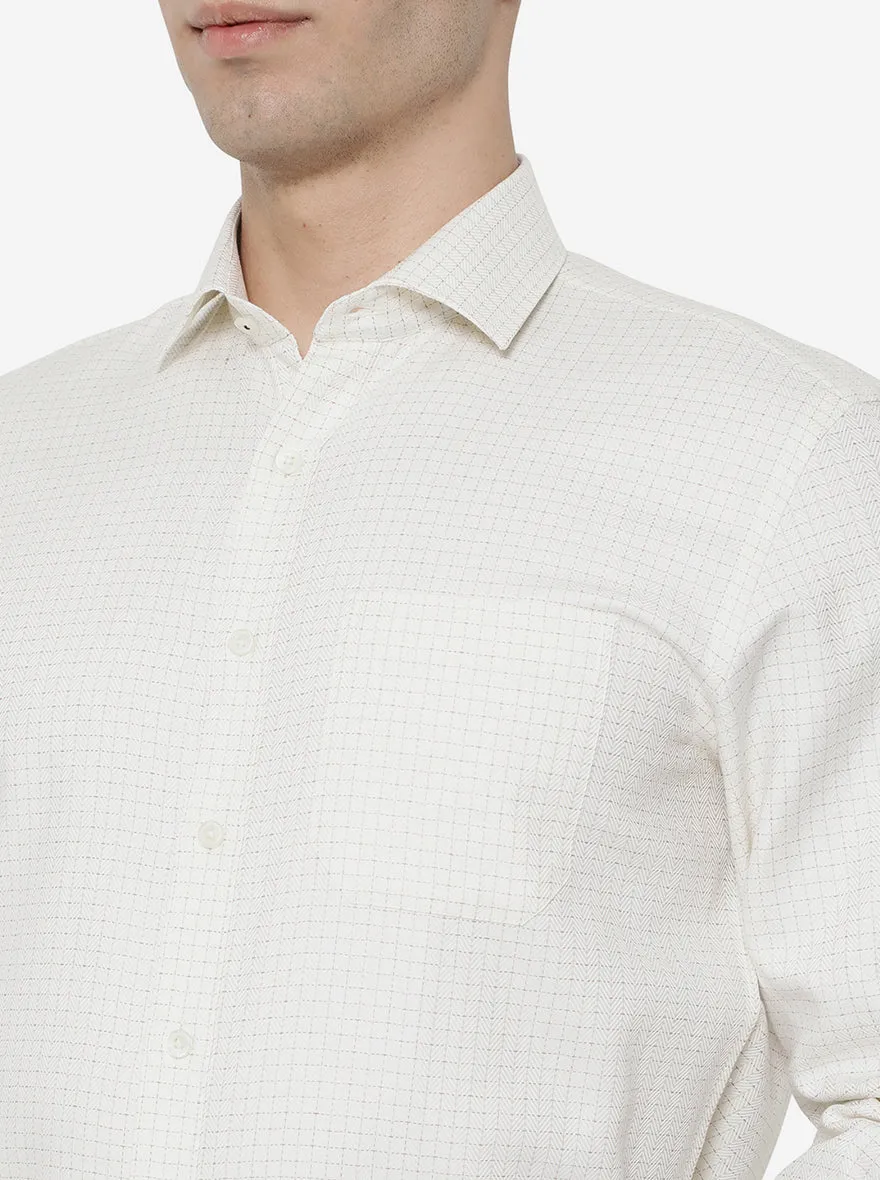 Cream & Brown Checked Regular Fit Formal Shirt | JadeBlue