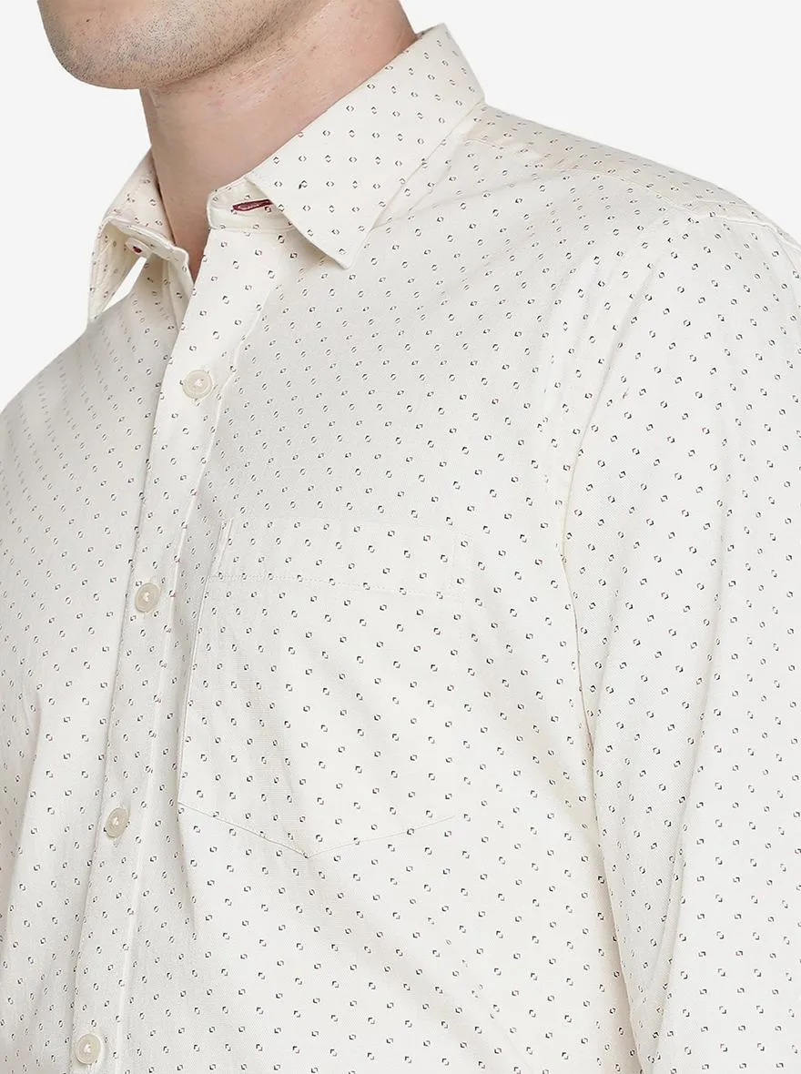 Cream Printed Slim Fit Semi Casual Shirt | JadeBlue