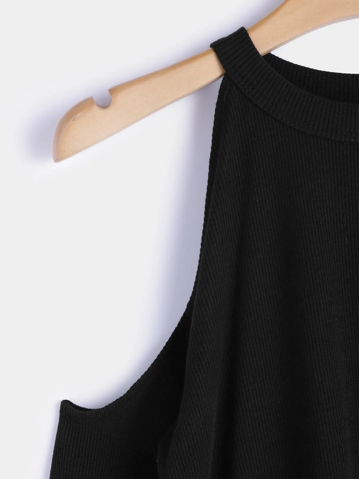 Custom Crew Neck Asymmetrical One Shoulder Plain Cut Out Long Sleeve Black Blouses