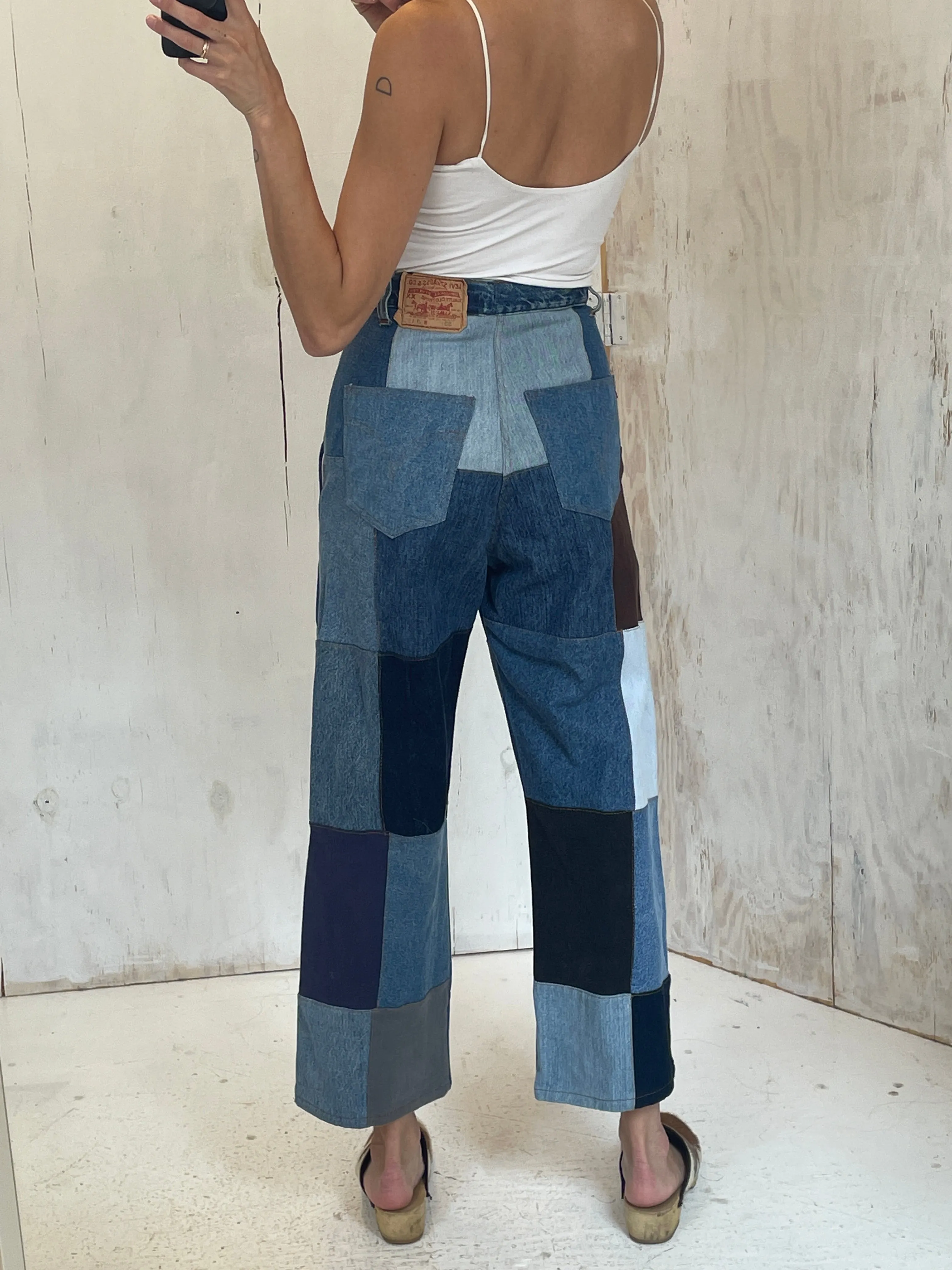 Custom Made Multi Color Patchwork Denim 27"W