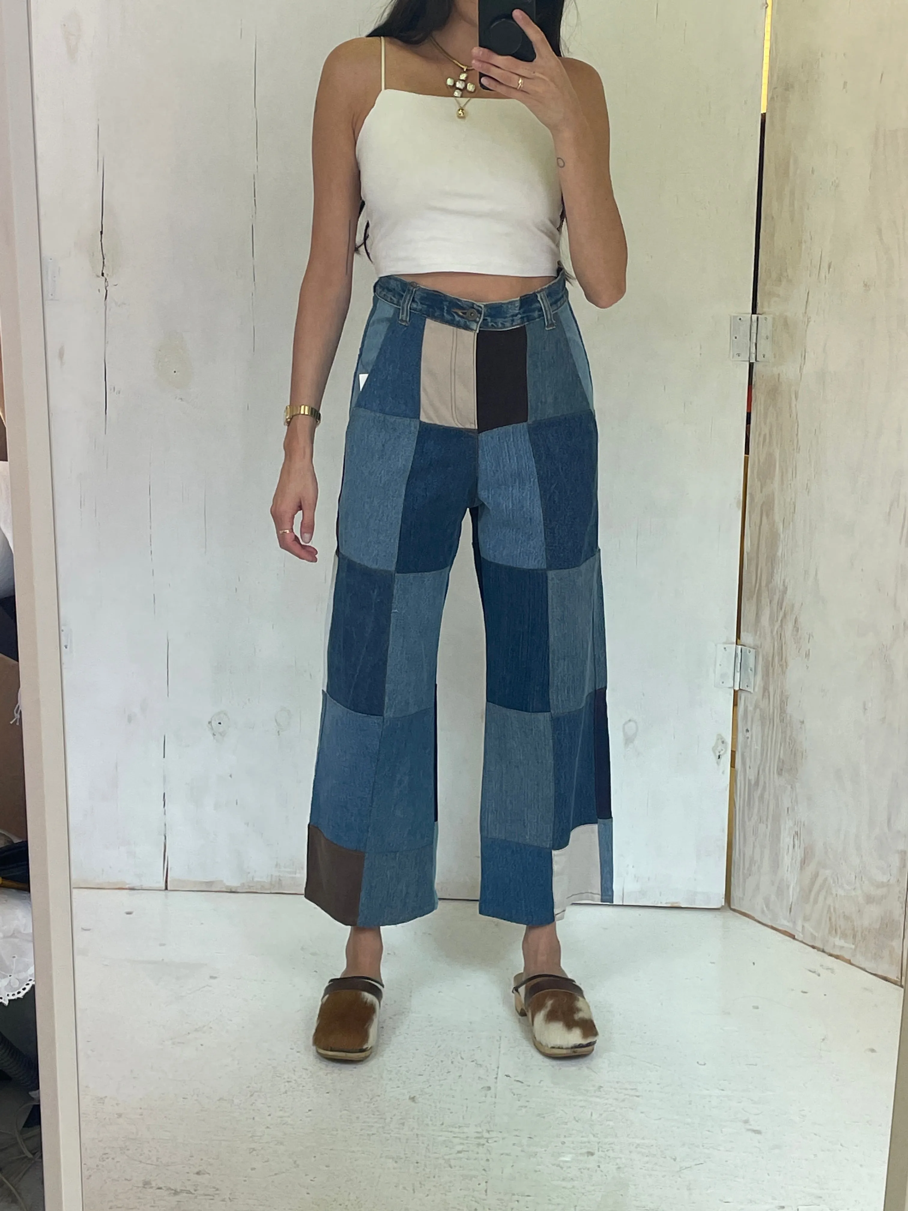 Custom Made Multi Color Patchwork Denim 27"W