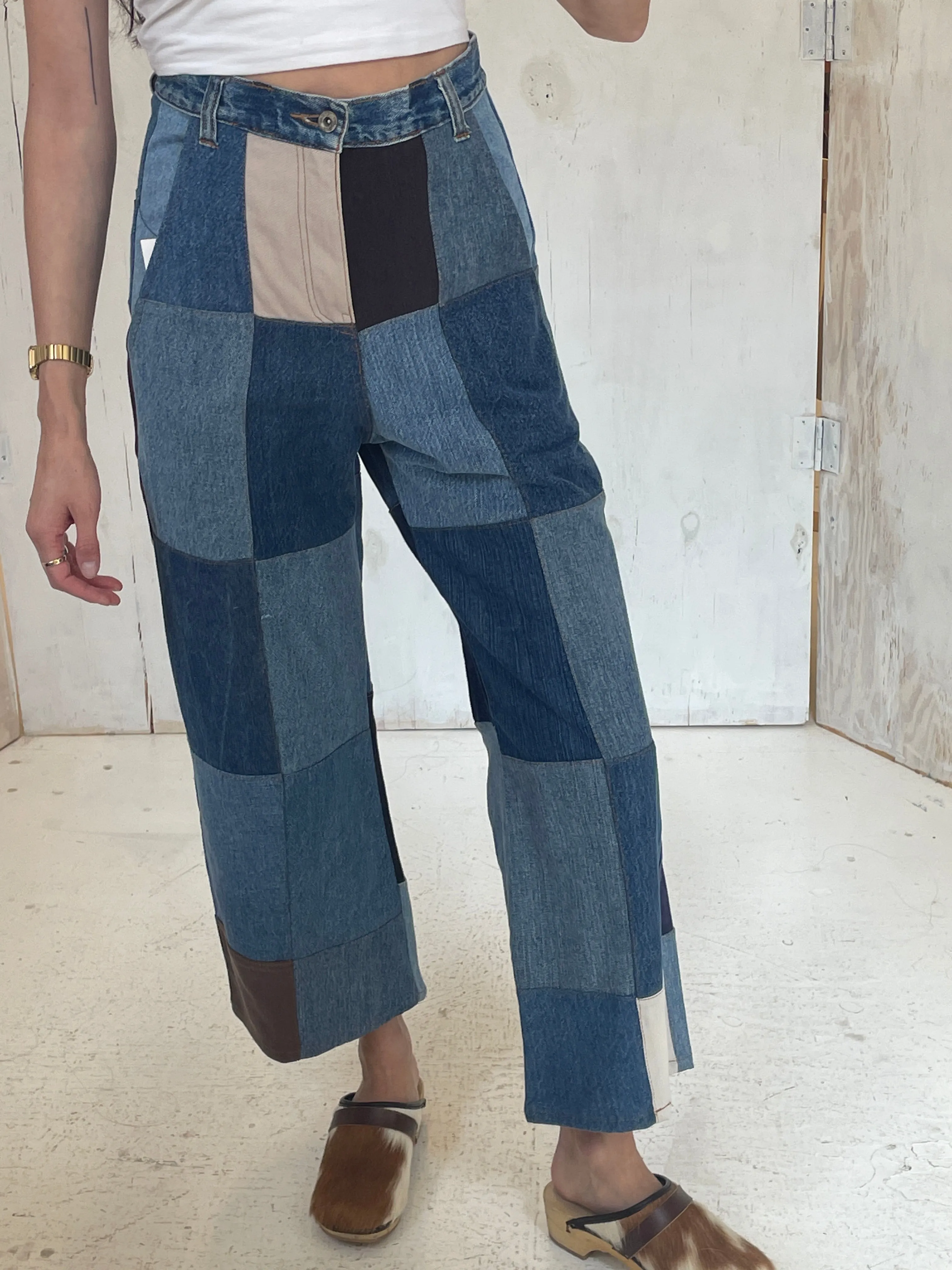 Custom Made Multi Color Patchwork Denim 27"W