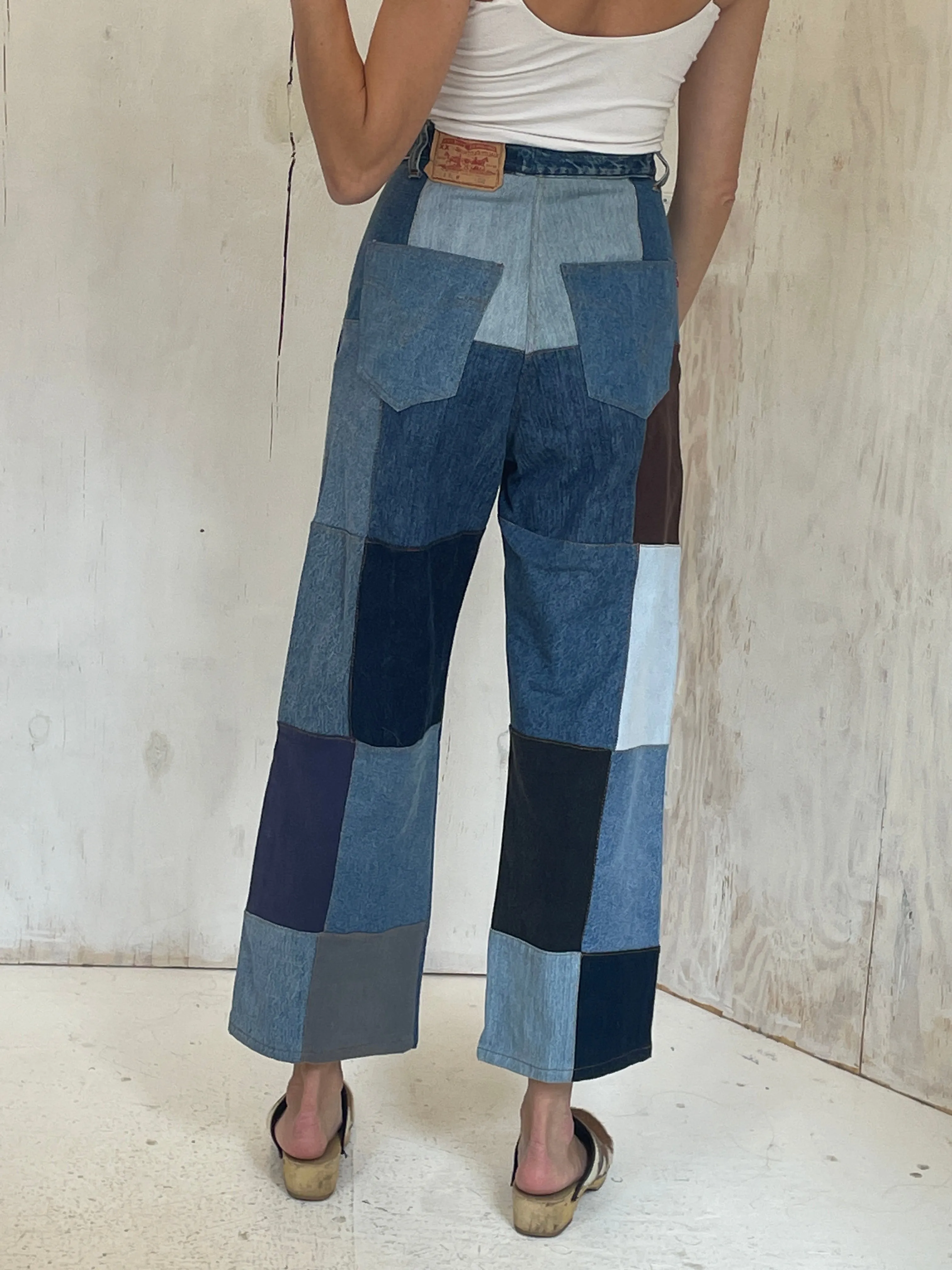 Custom Made Multi Color Patchwork Denim 27"W