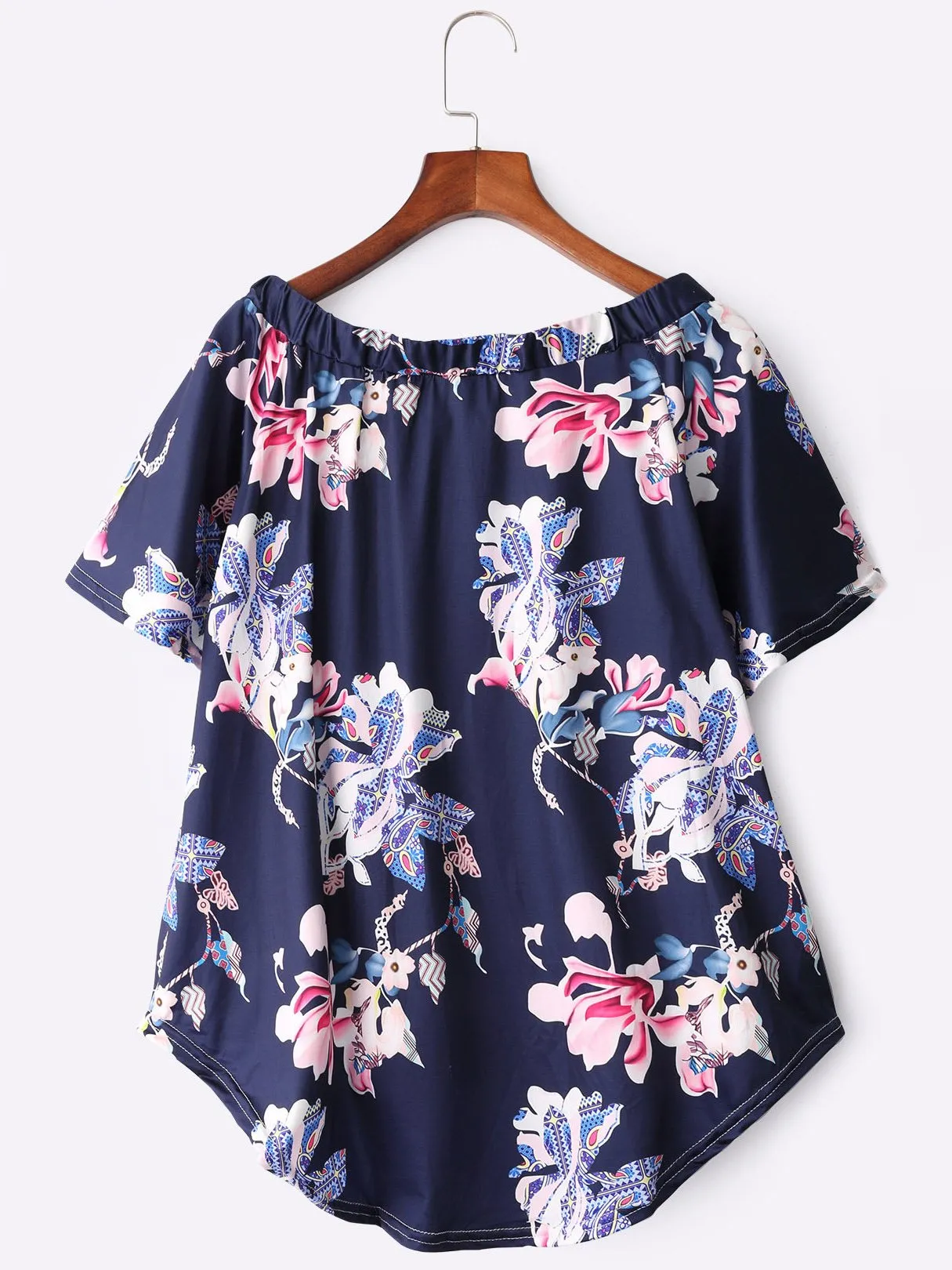 Custom Off The Shoulder Floral Print Half Sleeve Blouses