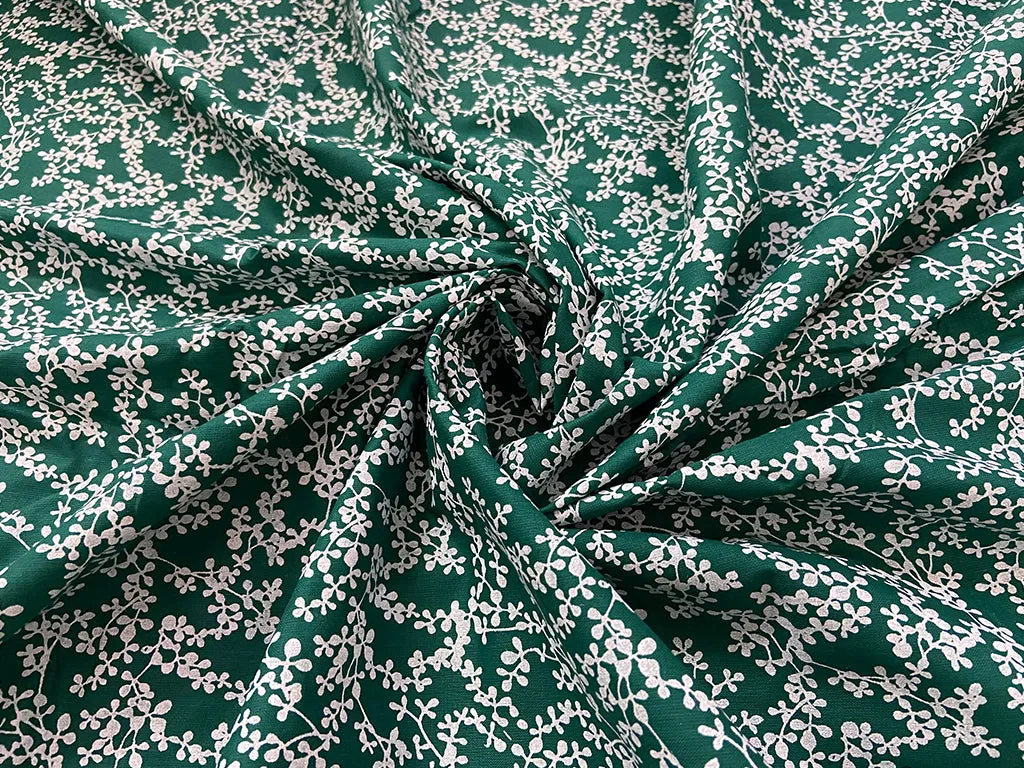 Dark Green Floral Printed Pure Cotton Fabric