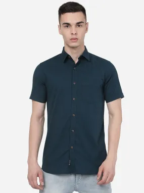 Deep Blue Solid Slim Fit Casual Shirt | JadeBlue