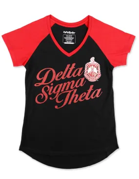 Delta Glitter Print V-Neck Tee