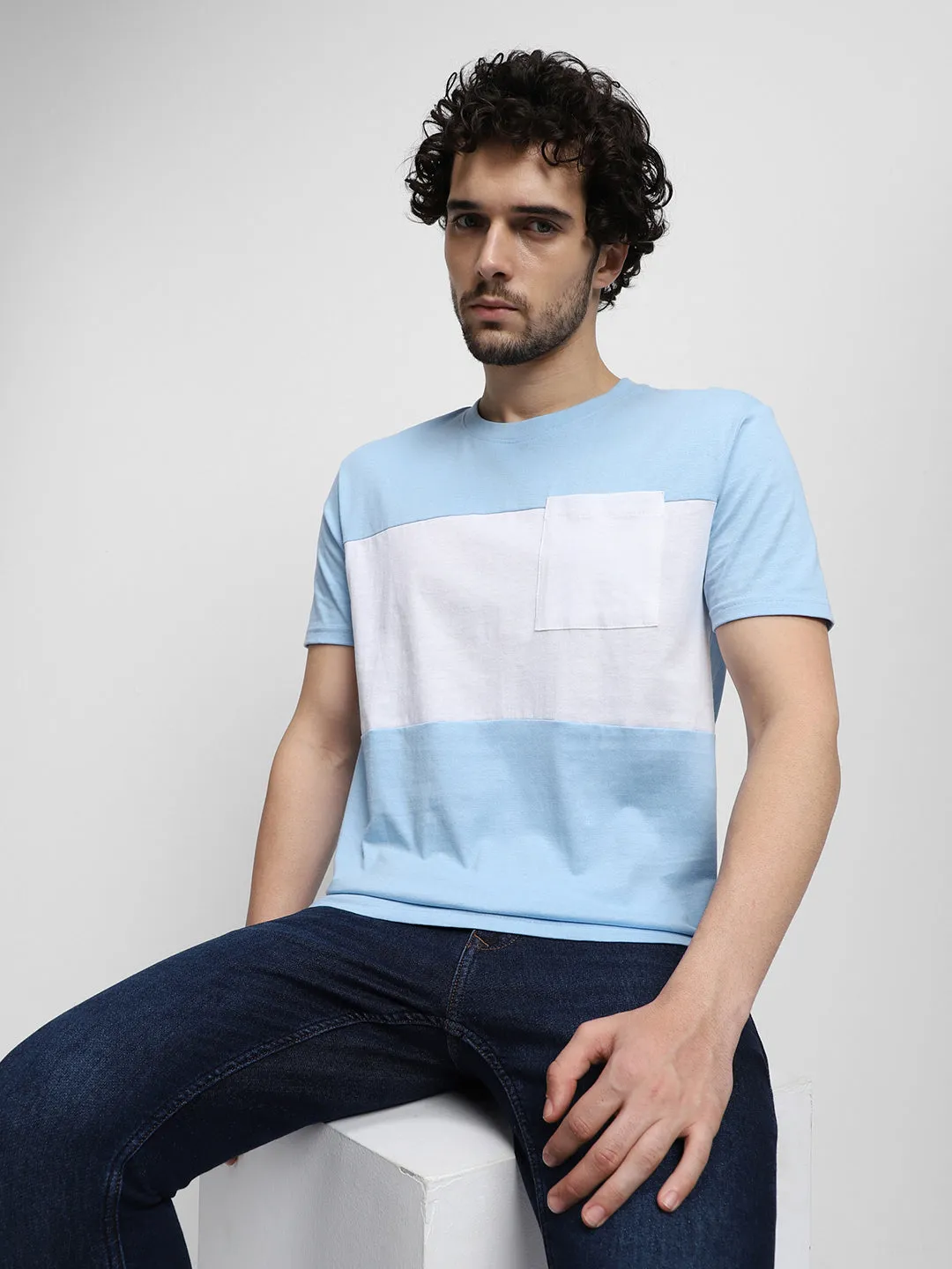 Dennis Lingo Colourblocked Slim Fit Pure Cotton T-shirt