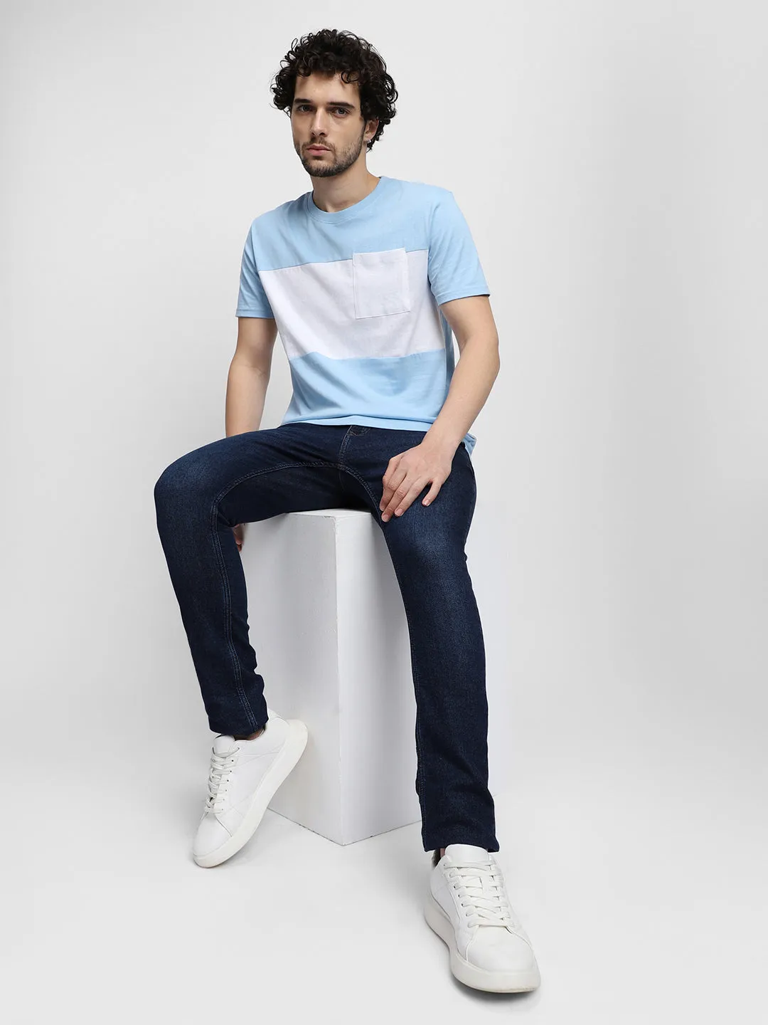 Dennis Lingo Colourblocked Slim Fit Pure Cotton T-shirt