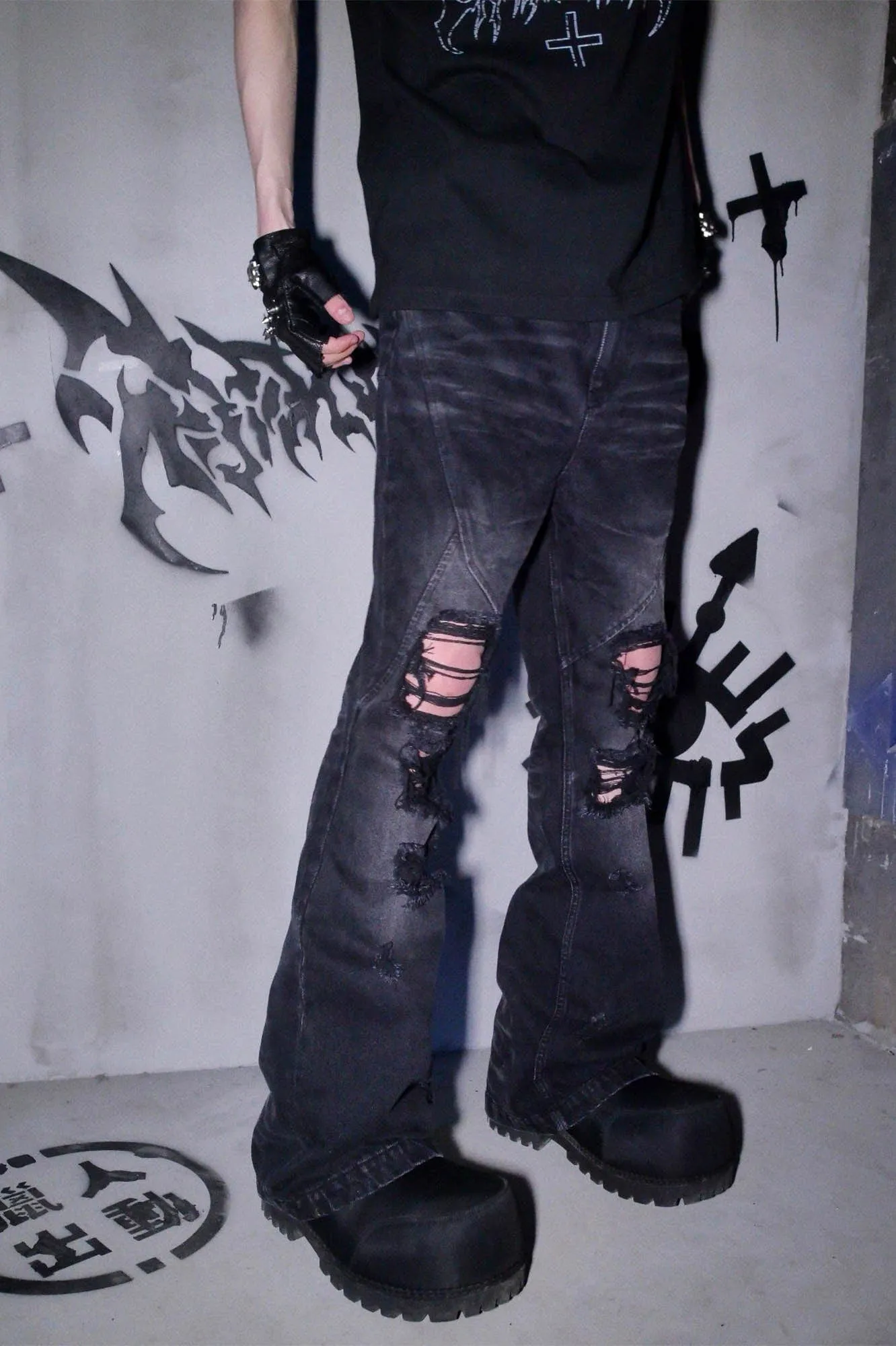 Distressed Black Punk Jeans