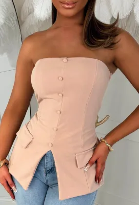 Double Life Beige Bandeau Tailored Top