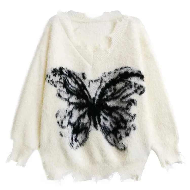 Edgy Butterfly Print Pullover