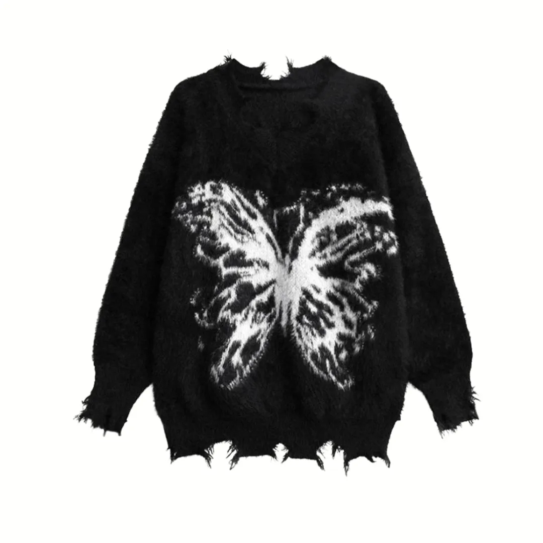 Edgy Butterfly Print Pullover