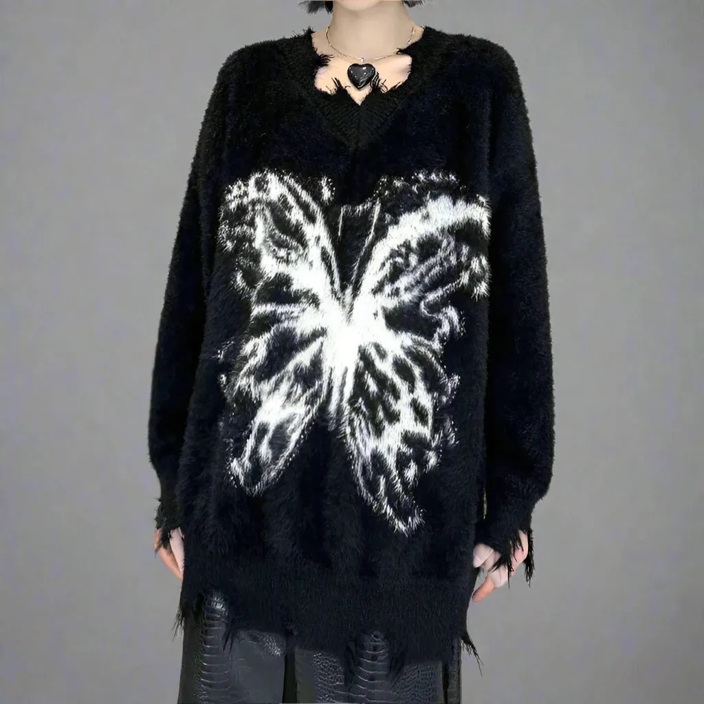 Edgy Butterfly Print Pullover