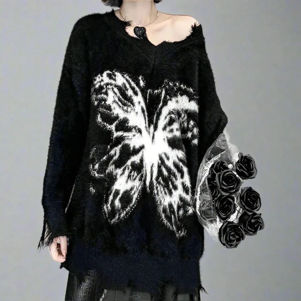 Edgy Butterfly Print Pullover