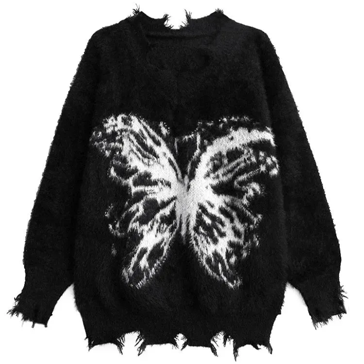 Edgy Butterfly Print Pullover