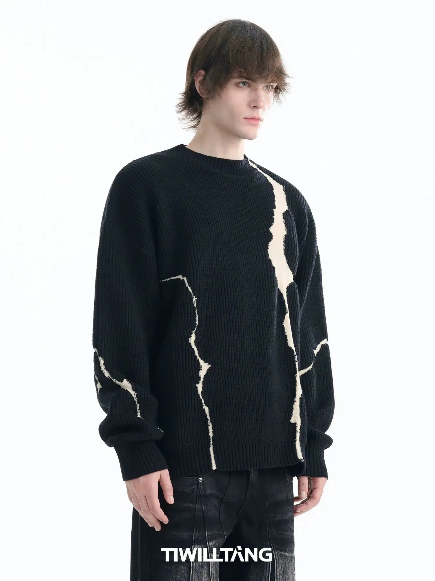 Edgy Distressed Thunder Effect Sweater