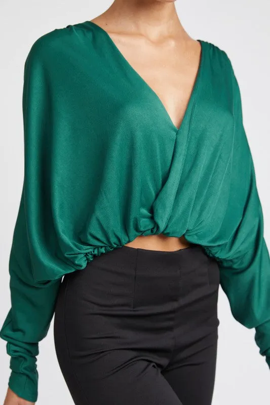 Elegance Unraveled V-Neck Long Sleeve Top - Teal or Black